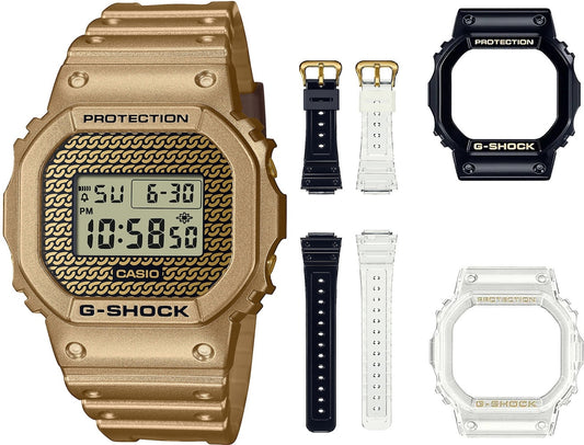 CASIO G-SHOCK Mod. THE ORIGIN - GOLD CHAIN Limited Edt. Special Pack + 2 Extra straps + 2 Extra Bezels: Orologio da polso Uomo | STORE ITALIA | Spedizione gratis